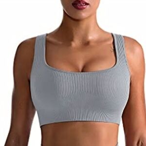 OQQ Seamless Ribbed Sports Bra in Gray